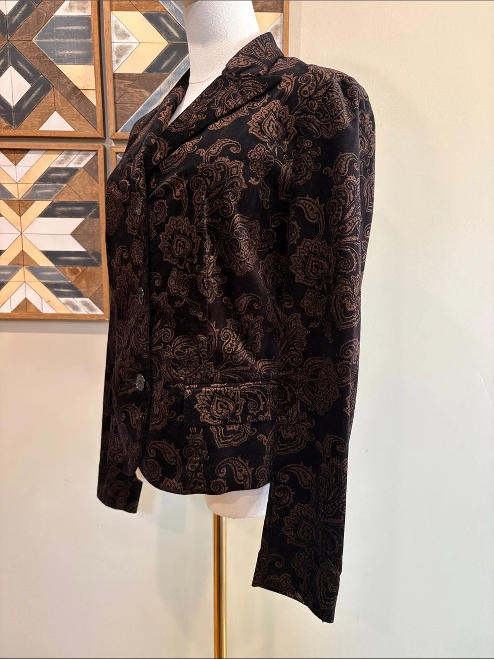 Vintage Lauren Ralph Lauren Black Gold Paisley Button-Up Velvet Blazer Jacket 8